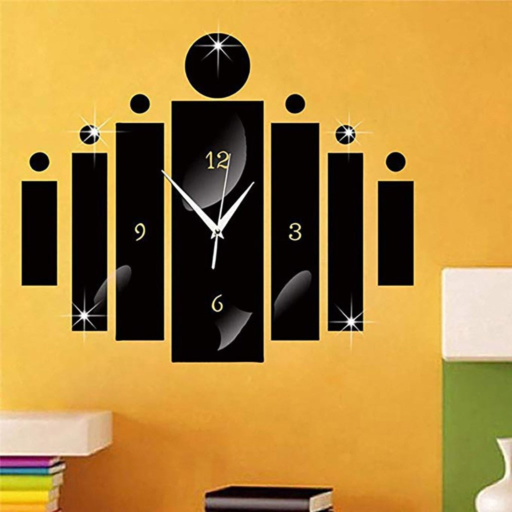 3D Black Digital Mirror Silver Wall Clock -2