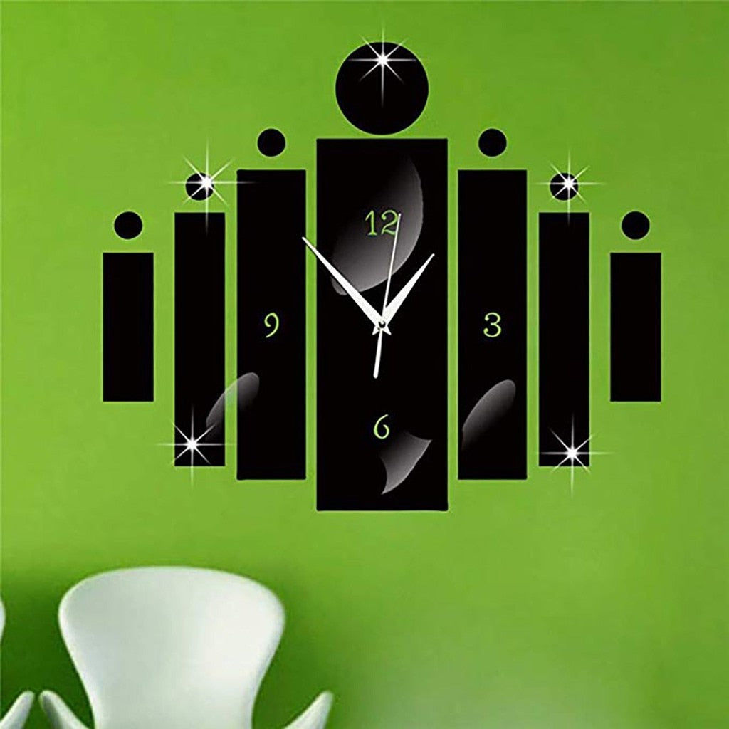 3D Black Digital Mirror Silver Wall Clock -3