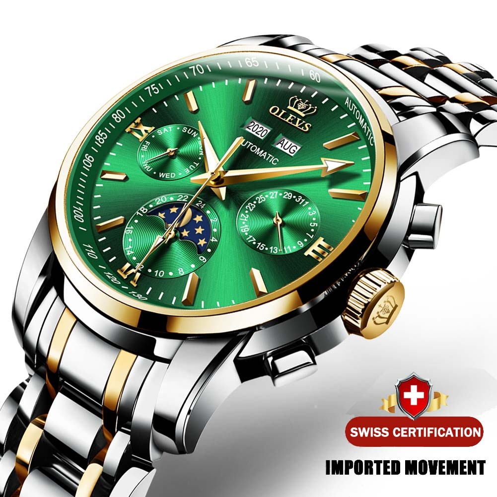 Luxury Men Watches Automatic Green Watch Men Stainless Steel Waterproof Business Sport Mechanical Wristwatch-0