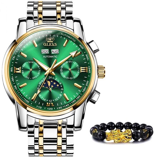 Luxury Men Watches Automatic Green Watch Men Stainless Steel Waterproof Business Sport Mechanical Wristwatch-2