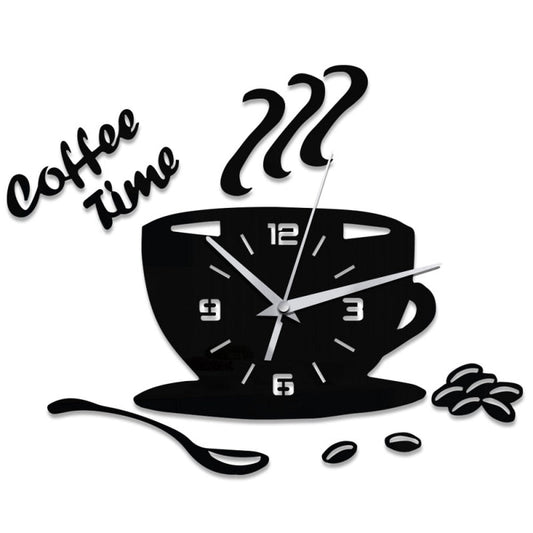 3D Coffee Cup Shape Time Clock DIY Mirror Acrylic Wall Clock Modern Kitchen Digital Wall Stickers Home Decor-0