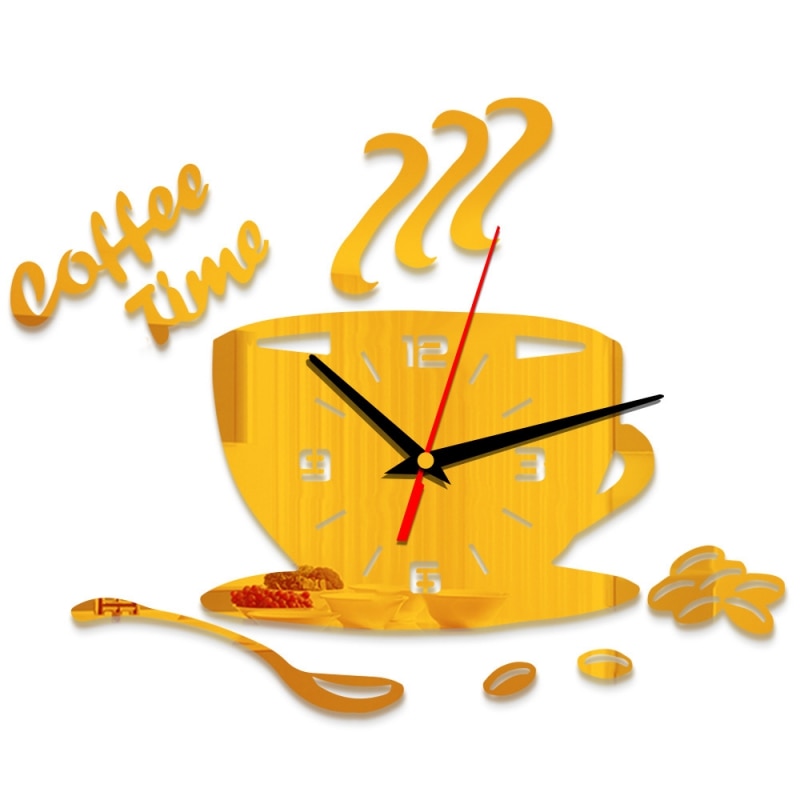 3D Coffee Cup Shape Time Clock DIY Mirror Acrylic Wall Clock Modern Kitchen Digital Wall Stickers Home Decor-1