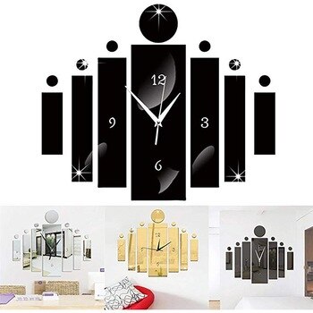 3D Black Digital Mirror Silver Wall Clock -8