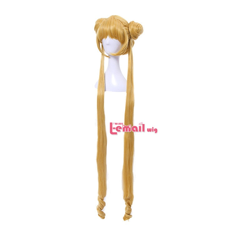 Sailor Moon Cosplay Wigs Super Long Blonde Wigs with Buns Heat Resistant Synthetic Hair Cosplay Wig Halloween-1