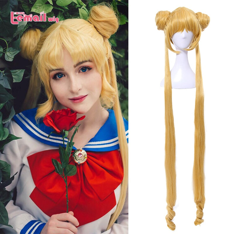 Sailor Moon Cosplay Wigs Super Long Blonde Wigs with Buns Heat Resistant Synthetic Hair Cosplay Wig Halloween-0