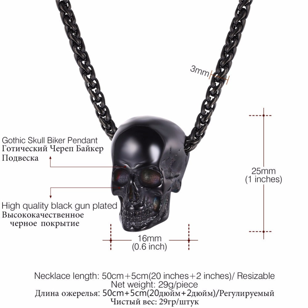 Halloween Jewelry Skull Necklace Stainless Steel Gothic Biker Pendant & Chain For Men/Women Punk Gift Gold/Black Color-1