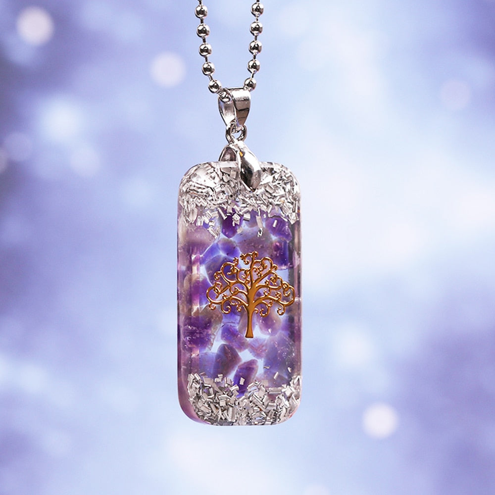 Natural Amethystine Necklace Orgonite Pendant Life Of Tree Energy Necklace Yoga Jewelry-2