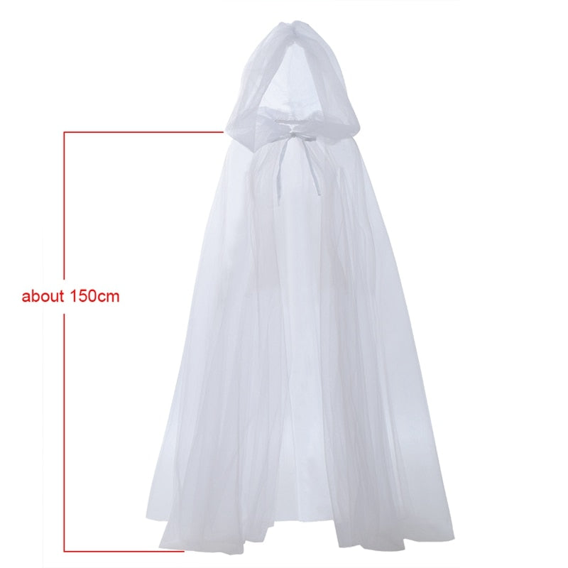 Witch Costume Elf Cloak Women Halloween Hooded Tulle Cape Cosplay-3