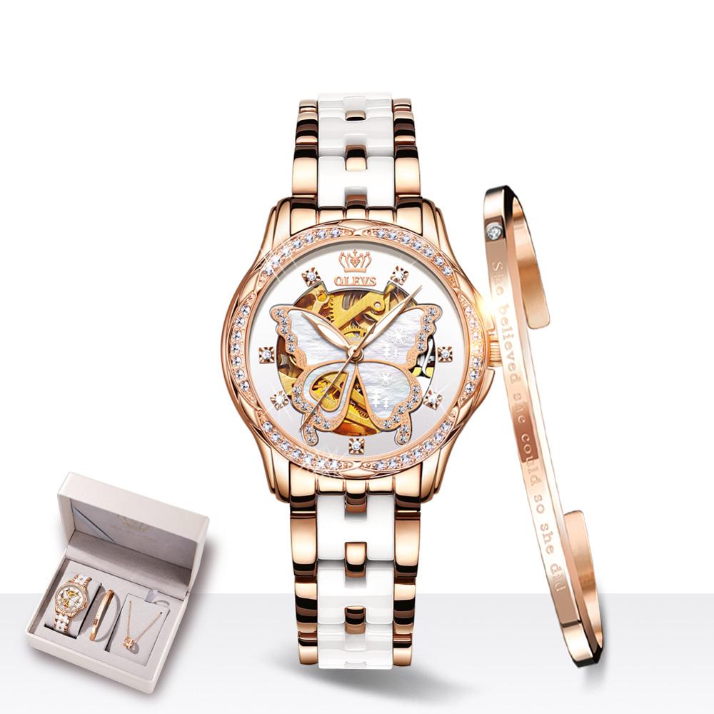 Mechanical Women Watch Fashion Switzerland Luxury Brand Ladies WristWatch Automatic Ceramic Hollow Design montre femme-3