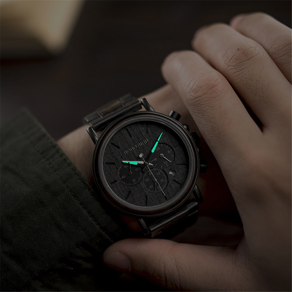 Top Watch Men BOBO BIRD Wooden Wristwatch Luxury Fashion Auto Date Quartz Watches Luminous Hands Christmas Gift Box-3