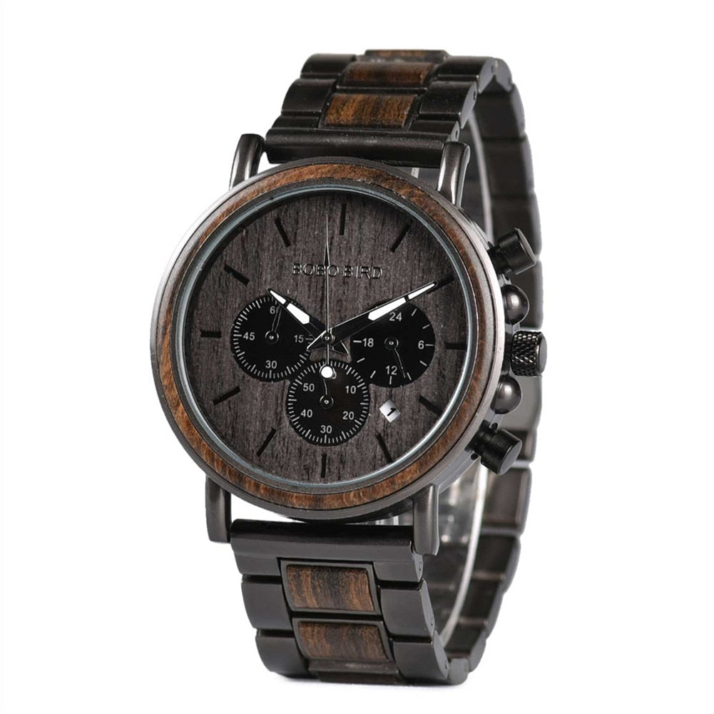 Top Watch Men BOBO BIRD Wooden Wristwatch Luxury Fashion Auto Date Quartz Watches Luminous Hands Christmas Gift Box-0