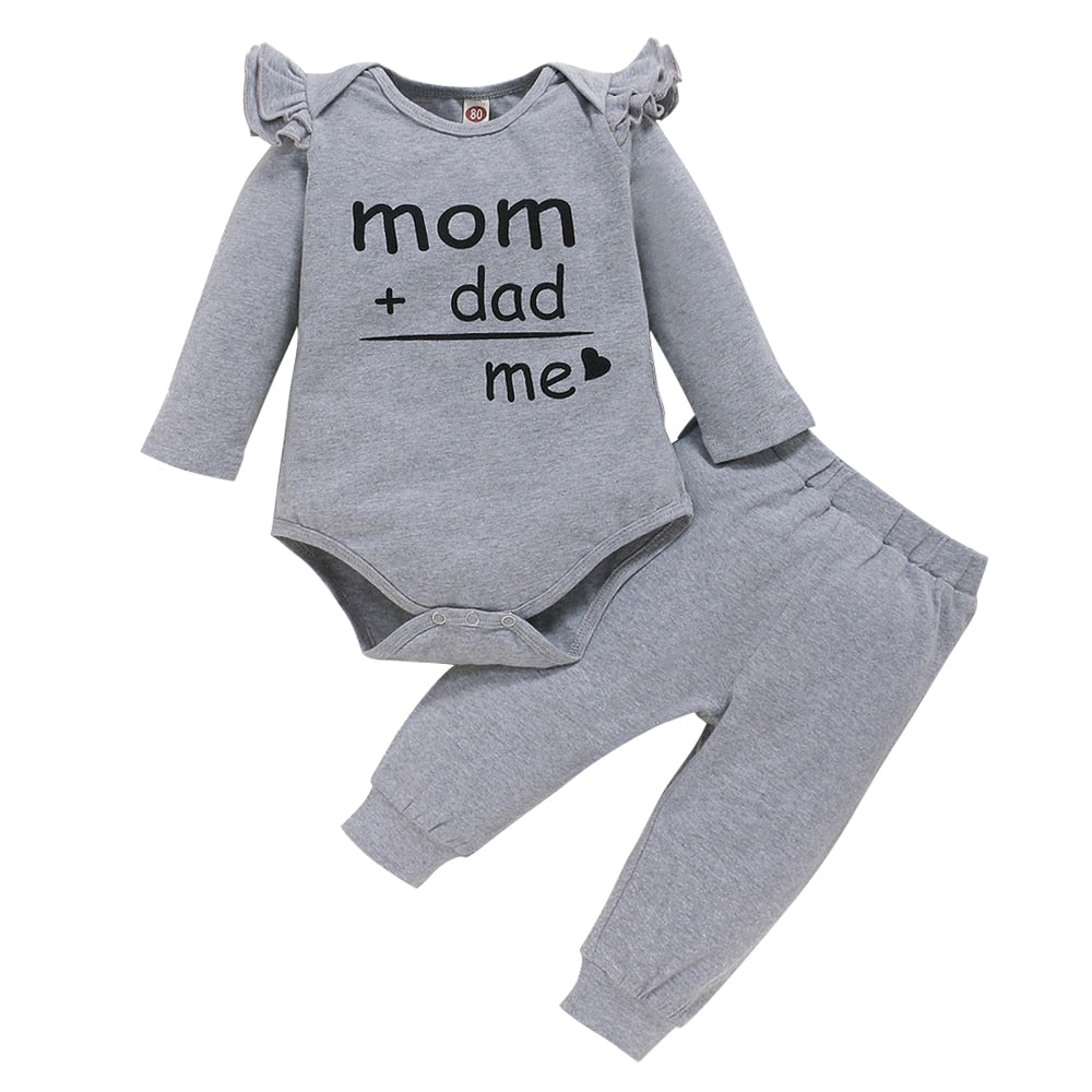 Gray Cotton Autumn Baby Clothes Set -0