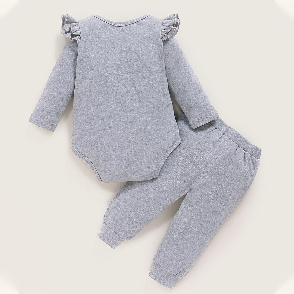 Gray Cotton Autumn Baby Clothes Set -4