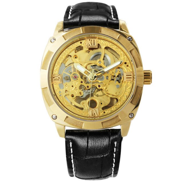 Men Watches Luxury Brand Design Automatic Watch Men Transparent Skeleton Mechanical Wrist Watch Leather Strap-9