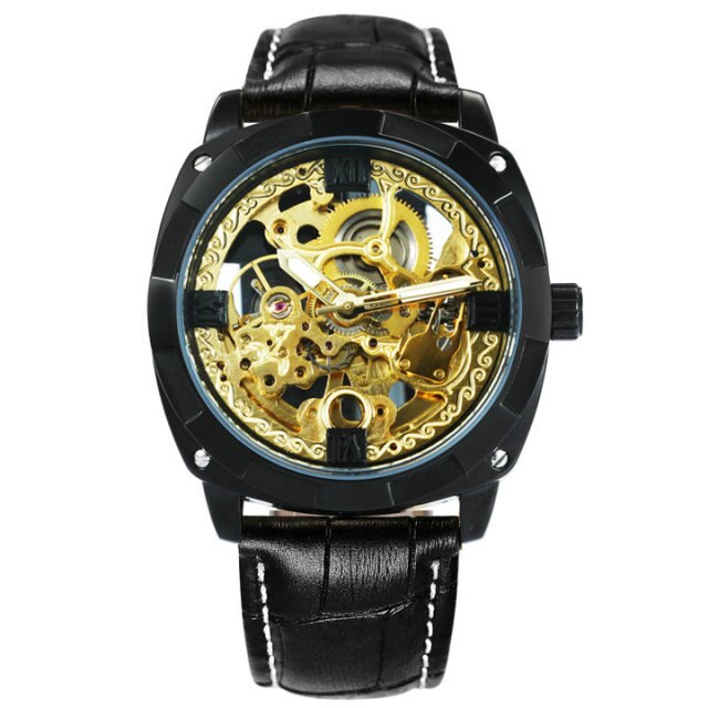 Men Watches Luxury Brand Design Automatic Watch Men Transparent Skeleton Mechanical Wrist Watch Leather Strap-7