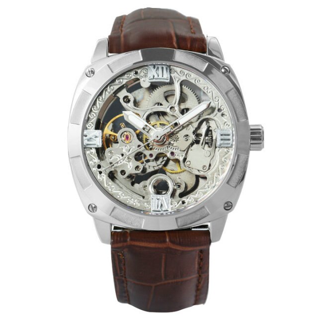 Men Watches Luxury Brand Design Automatic Watch Men Transparent Skeleton Mechanical Wrist Watch Leather Strap-8