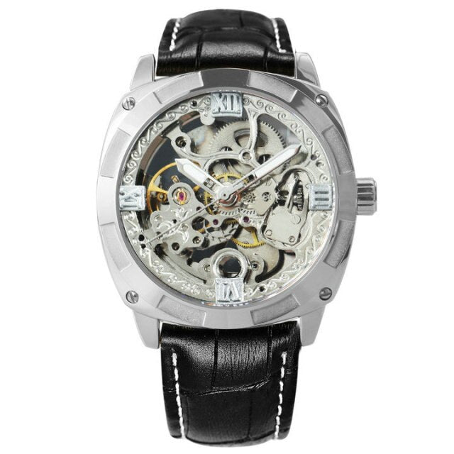 Men Watches Luxury Brand Design Automatic Watch Men Transparent Skeleton Mechanical Wrist Watch Leather Strap-6