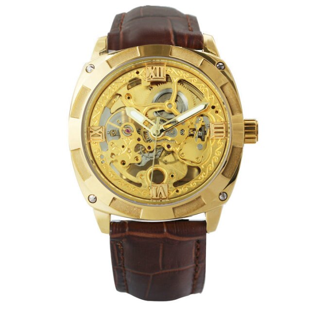 Men Watches Luxury Brand Design Automatic Watch Men Transparent Skeleton Mechanical Wrist Watch Leather Strap-5