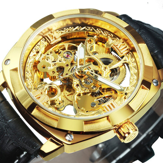 Men Watches Luxury Brand Design Automatic Watch Men Transparent Skeleton Mechanical Wrist Watch Leather Strap-0