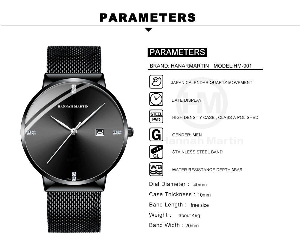 Men Watches Fashion Quartz Watch Casual Steel Mesh Steel Waterproof Top Brand Luxury  Sport Watch-2