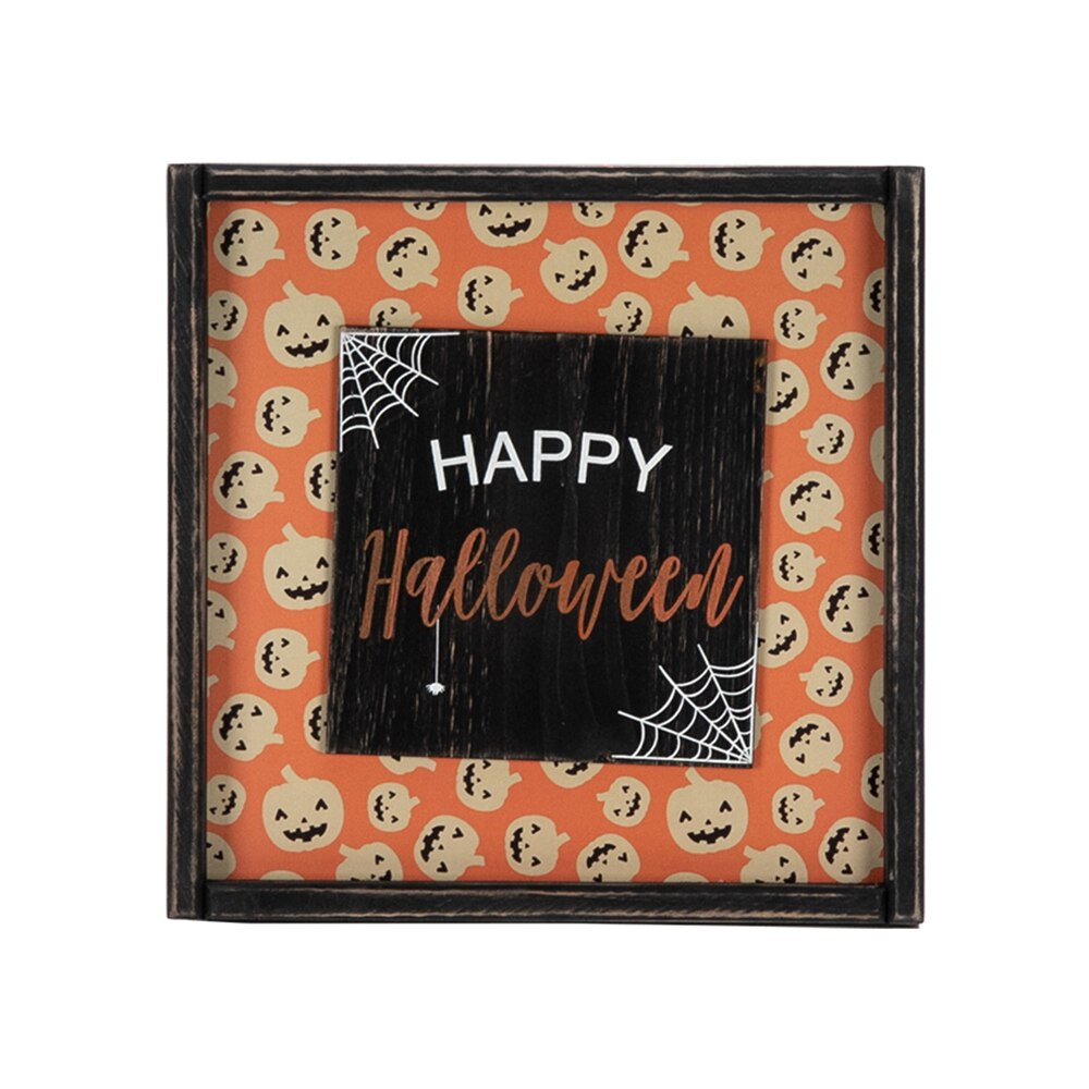 Halloween wood wall sign Happy Pumpkin smiley with orange bottom Perfect Halloween Decorations for Hanging on Walls Doors-0