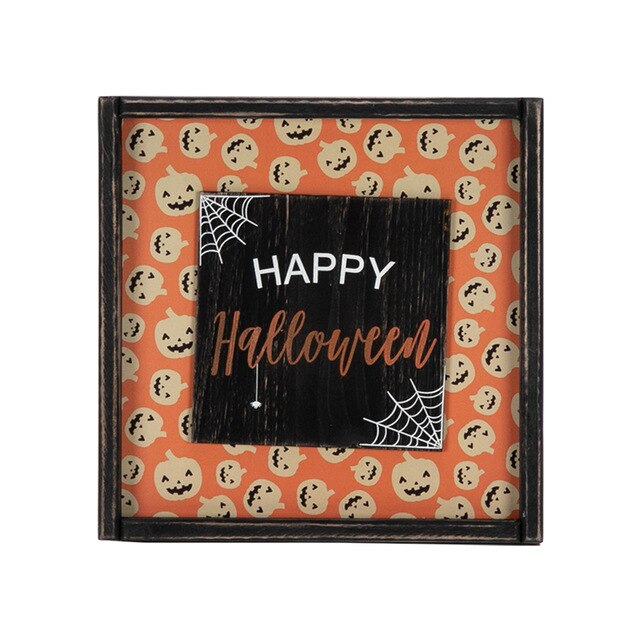 Halloween wood wall sign Happy Pumpkin smiley with orange bottom Perfect Halloween Decorations for Hanging on Walls Doors-2