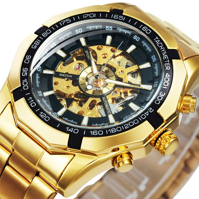 Watch Men Skeleton Automatic Mechanical Watch Gold Skeleton Vintage Man Watch Mens Watches-11