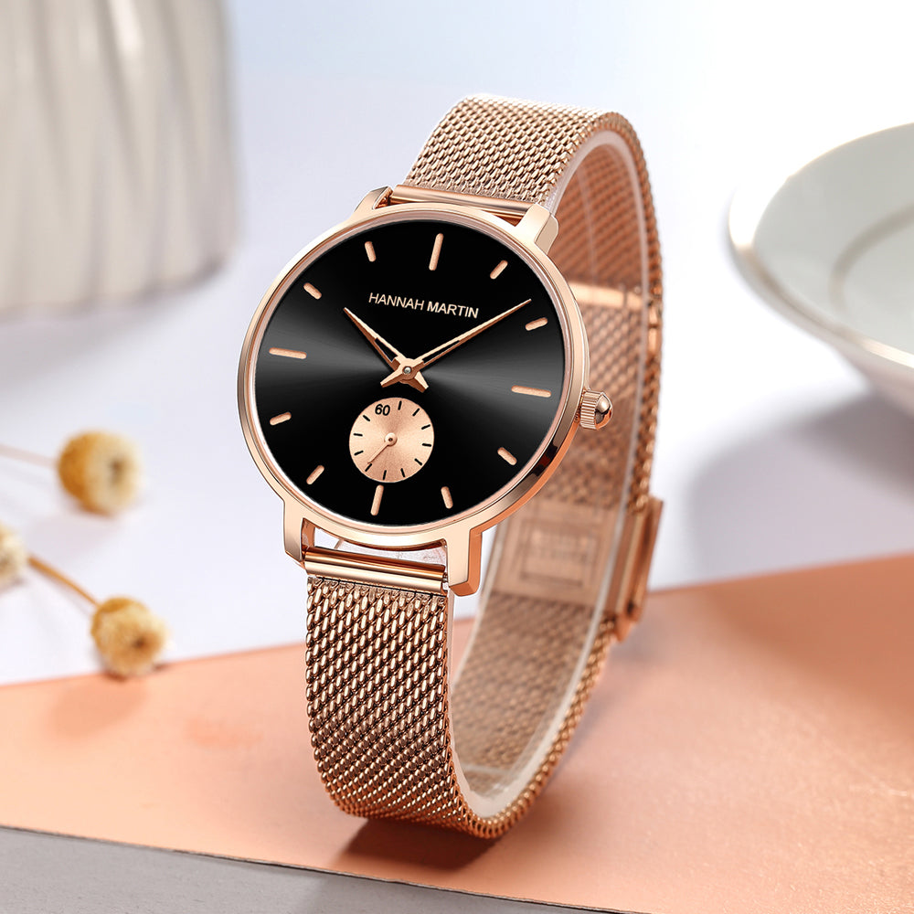 Japan Small Seconds Dial Quartz Movement Fashion Watch Waterproof Simple Women Gold Mesh Belt Top Brand Ladies Watches-4