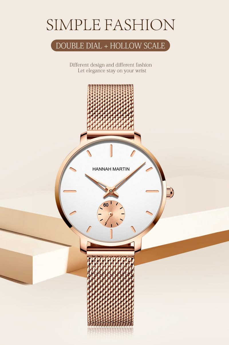 Japan Small Seconds Dial Quartz Movement Fashion Watch Waterproof Simple Women Gold Mesh Belt Top Brand Ladies Watches-15