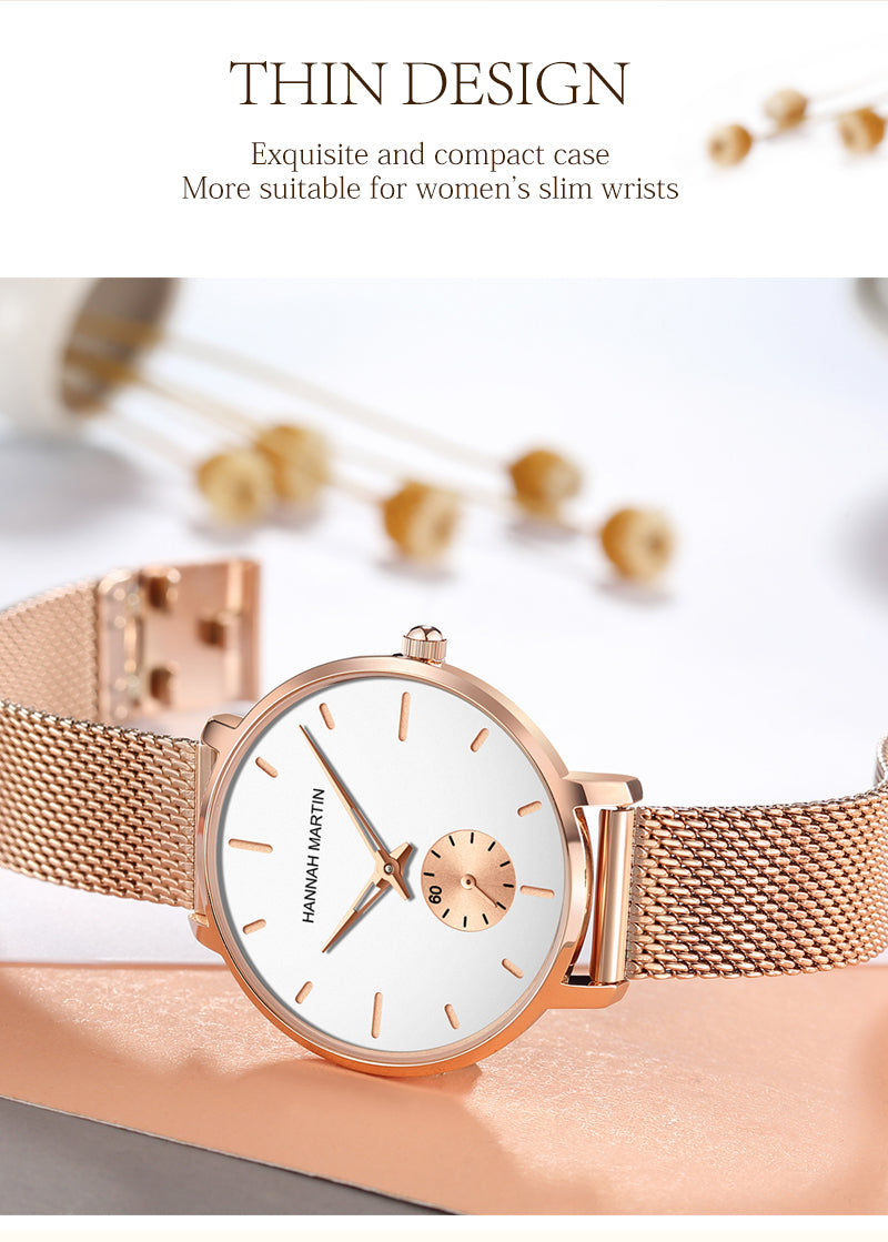 Japan Small Seconds Dial Quartz Movement Fashion Watch Waterproof Simple Women Gold Mesh Belt Top Brand Ladies Watches-8