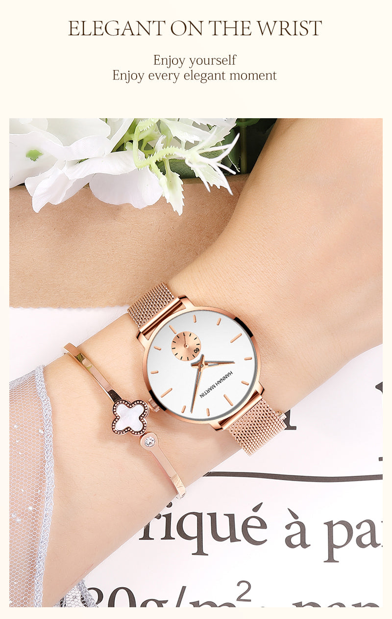 Japan Small Seconds Dial Quartz Movement Fashion Watch Waterproof Simple Women Gold Mesh Belt Top Brand Ladies Watches-11