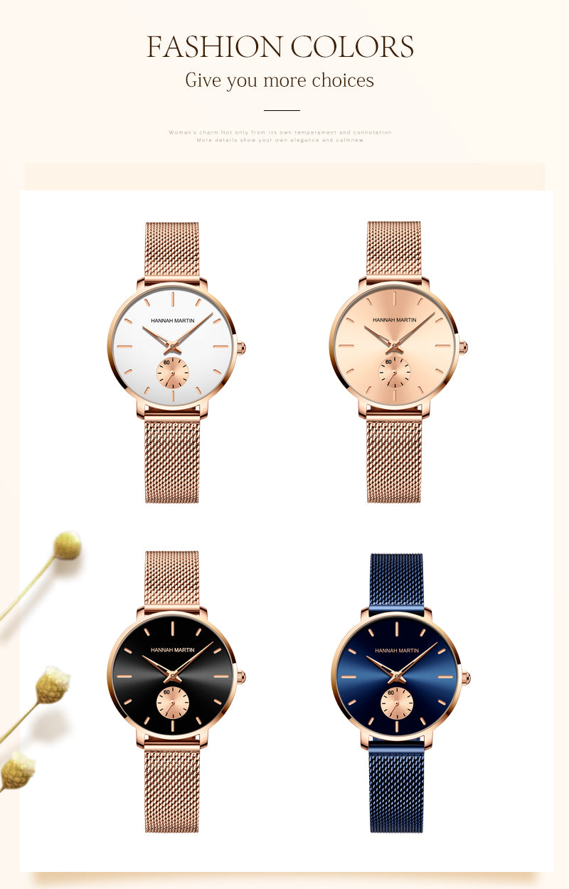 Japan Small Seconds Dial Quartz Movement Fashion Watch Waterproof Simple Women Gold Mesh Belt Top Brand Ladies Watches-9