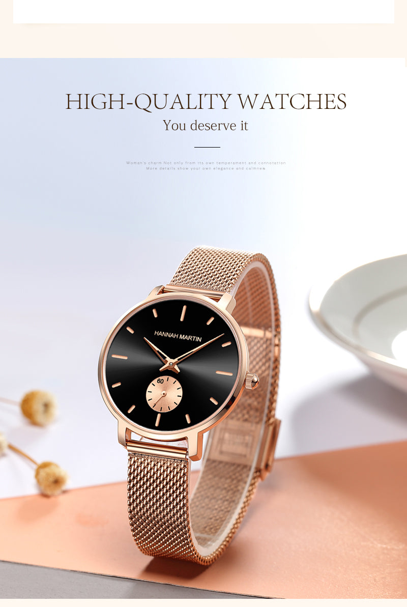 Japan Small Seconds Dial Quartz Movement Fashion Watch Waterproof Simple Women Gold Mesh Belt Top Brand Ladies Watches-14