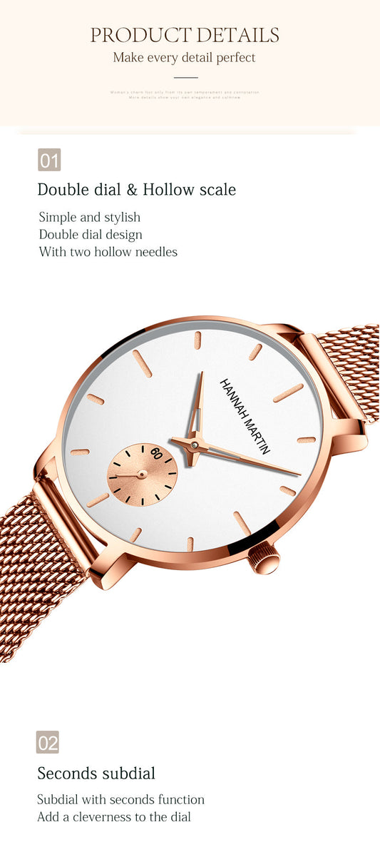 Japan Small Seconds Dial Quartz Movement Fashion Watch Waterproof Simple Women Gold Mesh Belt Top Brand Ladies Watches-20