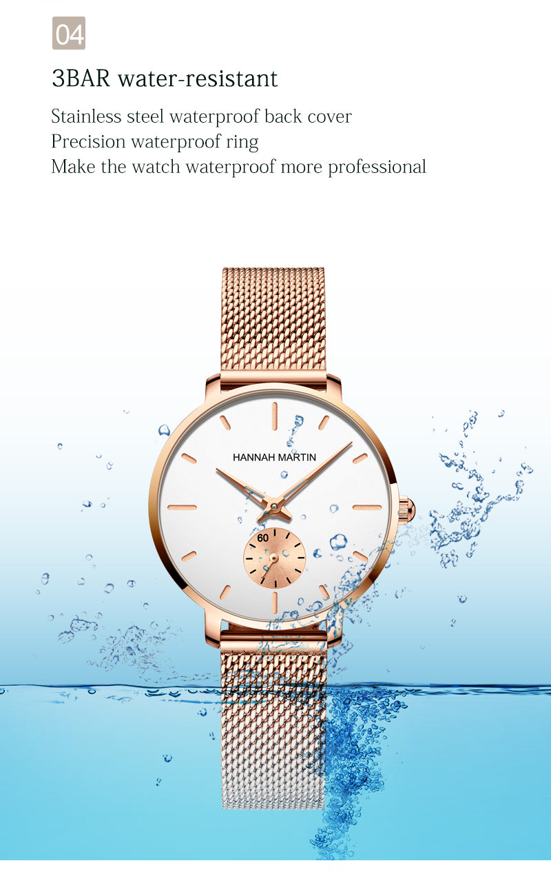 Japan Small Seconds Dial Quartz Movement Fashion Watch Waterproof Simple Women Gold Mesh Belt Top Brand Ladies Watches-18