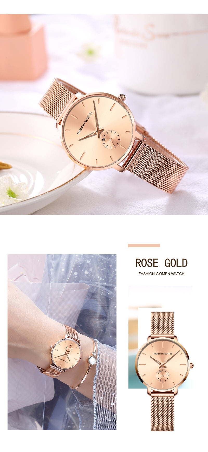 Japan Small Seconds Dial Quartz Movement Fashion Watch Waterproof Simple Women Gold Mesh Belt Top Brand Ladies Watches-7