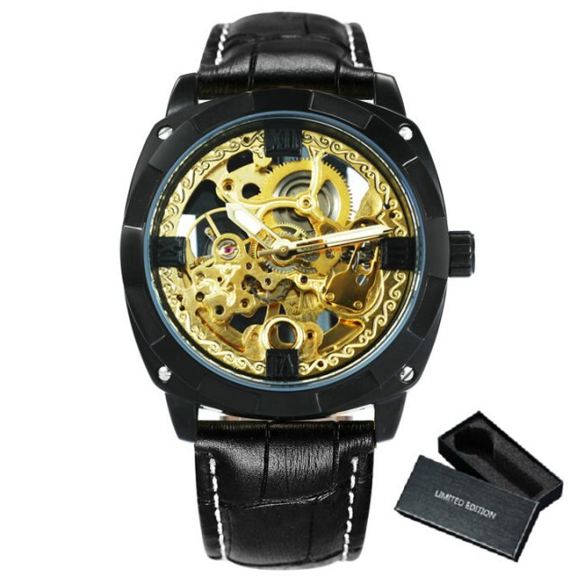 Men Watches Luxury Brand Design Automatic Watch Men Transparent Skeleton Mechanical Wrist Watch Leather Strap-10