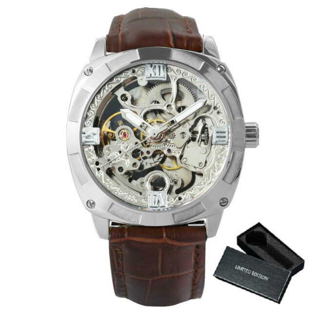 Men Watches Luxury Brand Design Automatic Watch Men Transparent Skeleton Mechanical Wrist Watch Leather Strap-2