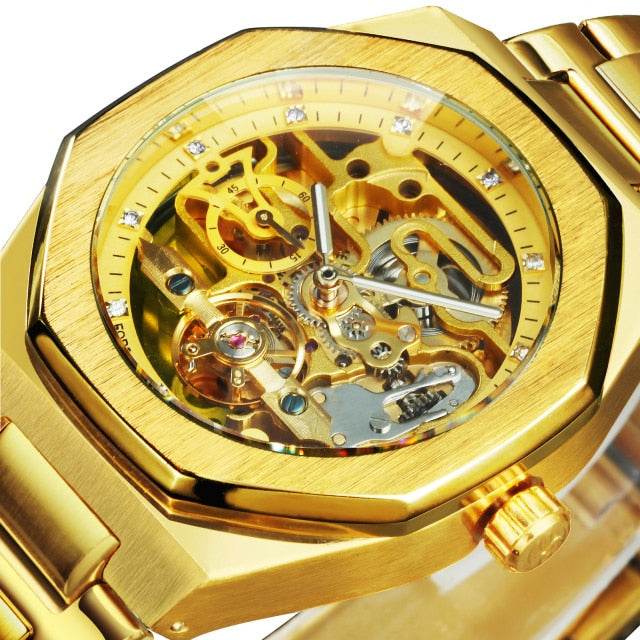 Tourbillion Mechanical Watch for Men Automatic Steel Strap Skeleton Mens Watches Top Brand Luxury-5