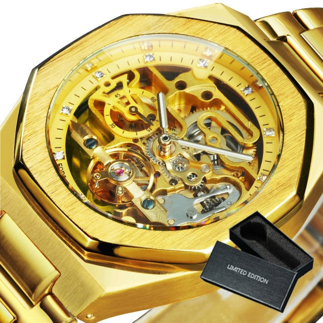 Tourbillion Mechanical Watch for Men Automatic Steel Strap Skeleton Mens Watches Top Brand Luxury-2