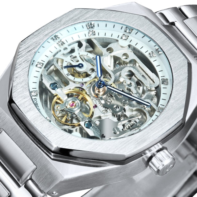 Tourbillion Mechanical Watch for Men Automatic Steel Strap Skeleton Mens Watches Top Brand Luxury-9