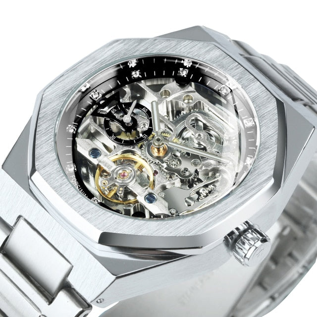 Tourbillion Mechanical Watch for Men Automatic Steel Strap Skeleton Mens Watches Top Brand Luxury-6