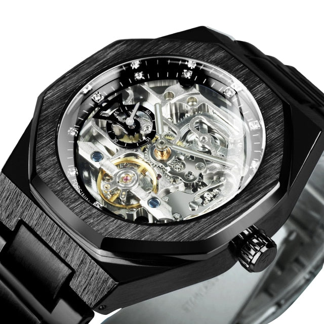 Tourbillion Mechanical Watch for Men Automatic Steel Strap Skeleton Mens Watches Top Brand Luxury-14