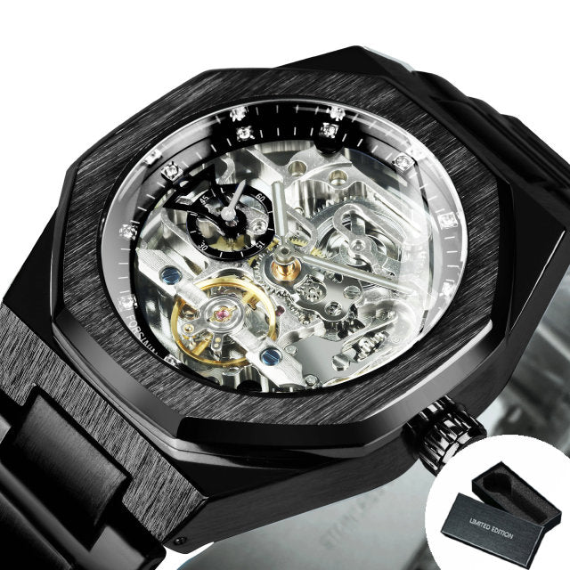 Tourbillion Mechanical Watch for Men Automatic Steel Strap Skeleton Mens Watches Top Brand Luxury-13