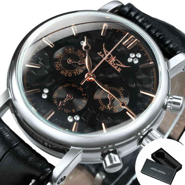 Men's Watches Top Brand Luxury 3 Sub-dials 6 Hands Leather Strap Fashion Gift-7