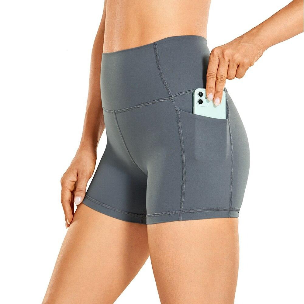 Women's Naked Feeling Biker Shorts - 4'' High Waisted Athletic Shorts Yoga Shorts with Pockets-0