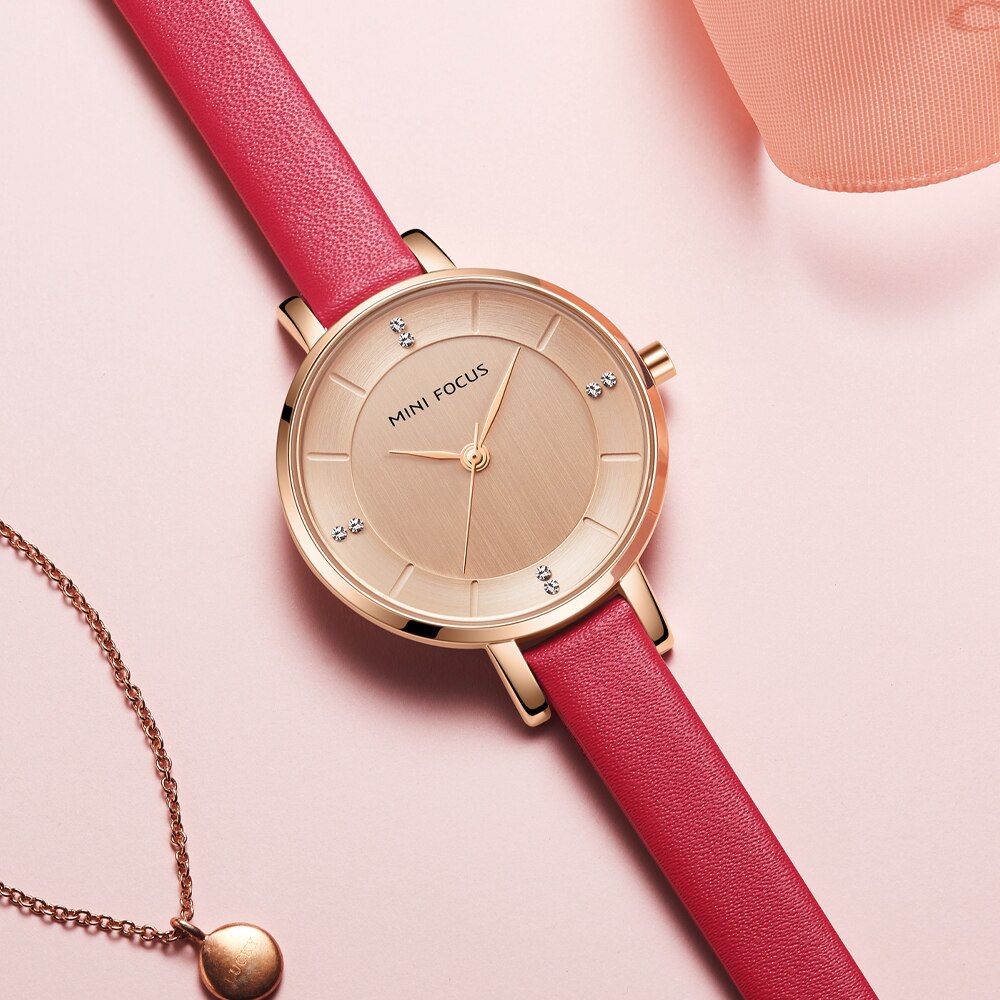 Ladies Watch Women's Watches Women Fashion Watch Top Brand Luxury Rose Red Golden Big Dial Minimalist-16