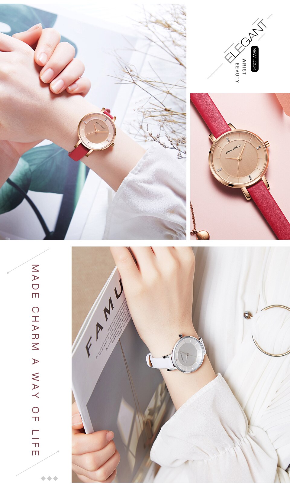 Ladies Watch Women's Watches Women Fashion Watch Top Brand Luxury Rose Red Golden Big Dial Minimalist-8