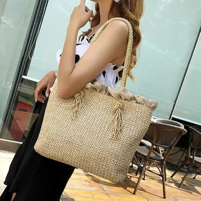 Rattan Knitted Woven Tote Bag-3