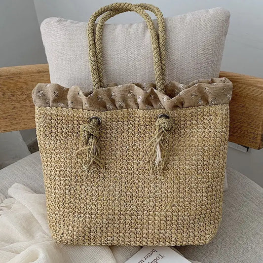 Rattan Knitted Woven Tote Bag-0